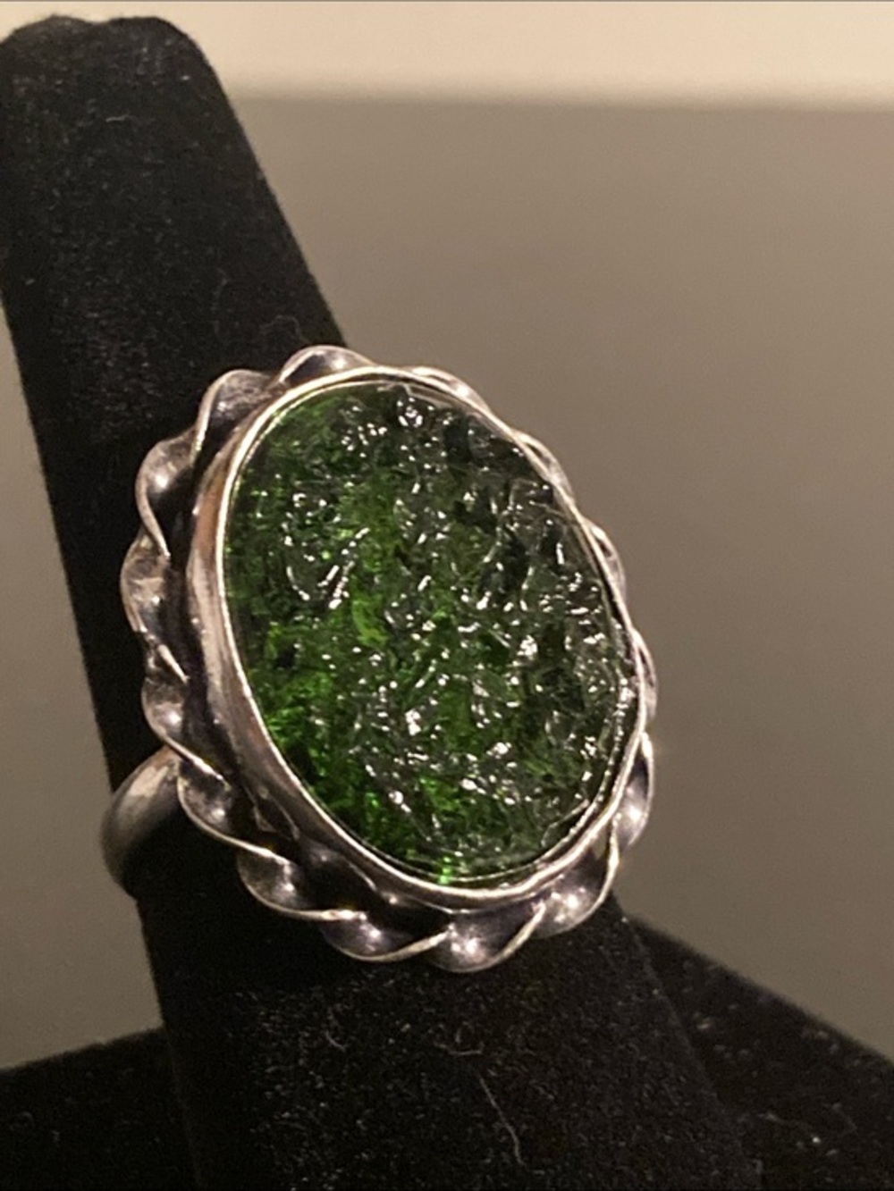 Green Textured Statement Ring - Unbranded Silver-tone size 9 silver 925